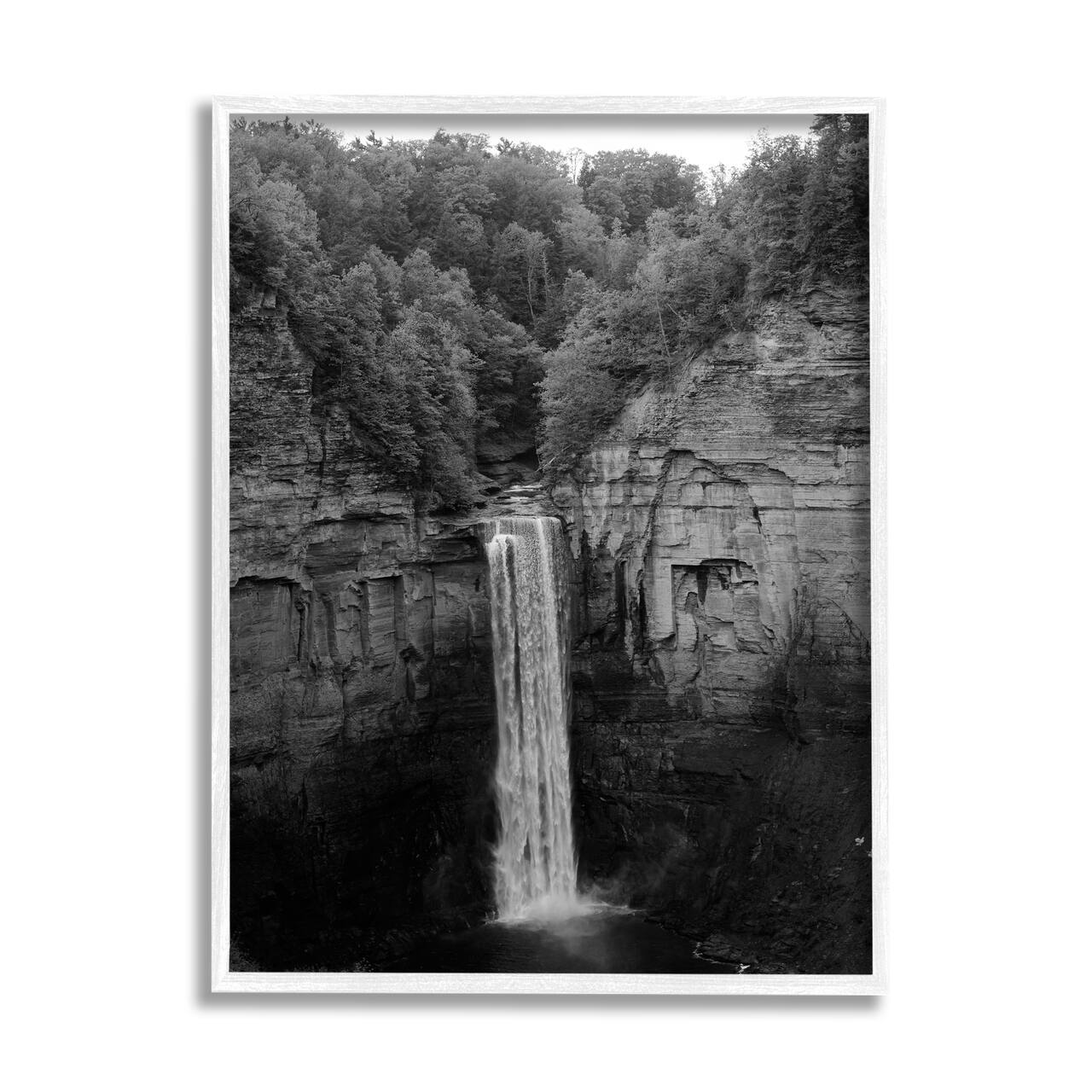 Stupell Industries Ithaca Cliffside Waterfall Black White Nature Landscape Photography Framed Wall Art